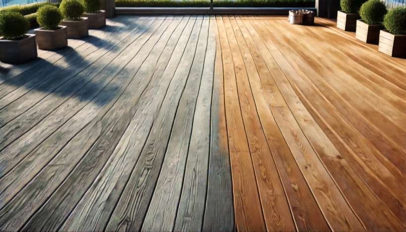 Lames de terrasse bois avant et après nettoyage